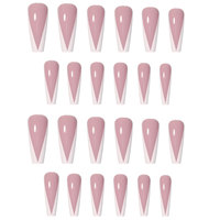 Lot de 24 faux ongles longs en forme de cercueil, style français brillant, pré-dessinés, pour revendeurs et salons de manucure