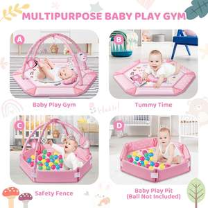 Alfombra de juegos de gimnasio para bebés 8 en 1 Tummy Time Mat & Ball Pit con juguetes colgantes Alfombra de gimnasio de actividad para bebés lavable para desarrollo motor - Product Image 3