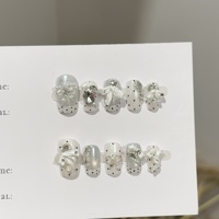 Faux ongles de luxe faits main personnalisés, rouges à paillettes, avec fleurs 3D, perles et papillons, réutilisables, pour l'art des ongles
