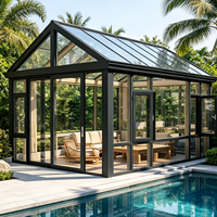 Véranda en aluminium et verre rétractable moderne pour l'extérieur, 4 saisons, double vitrage trempé, réduction du bruit, pour jardin résidentiel