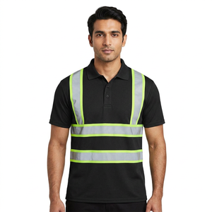 Customizable Short-Sleeve High Visibility Safety <b>Polo</b> <b>Shirt</b> for Construction Workwear Reflective <b>Stripes</b> Polyester/Cotton - Product Image 1