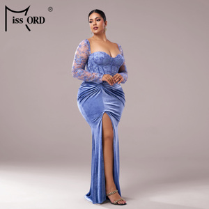Abiti da Sera Eleganti e Sexy <span class=keywords><strong>in</strong></span> <span class=keywords><strong>Velluto</strong></span> <span class=keywords><strong>con</strong></span> <span class=keywords><strong>Spacco</strong></span> Alto e Pizzo, Taglie Forti per Donne - Product Image 4