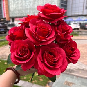 Flores de Seda para Decoração de Casa, Parede Floral para Casamento, 9 Rosas Simuladas, Atacado - Product Image 5