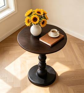 Mesa de Centro Redonda de Madera, Diseño Escandinavo Moderno, Muebles para Sala de Estar, Mesa Decorativa con Florero y Exhibidor de Libros - Product Image 2