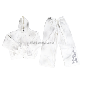Men's Hooded Sweatshirt <b>Set</b> Printed French Terry Street Style Autumn Wear White with Silver Pattern - Product Image 4