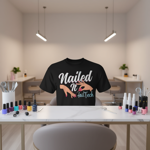 T-shirt Nailed It Nail Tech, chemise promotionnelle noire unisexe - Product Image 3