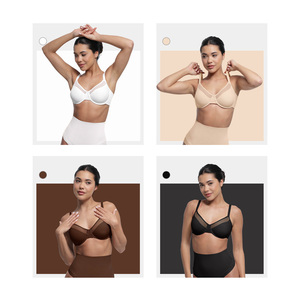 All'ingrosso taglie forti <span class=keywords><strong>con</strong></span> <span class=keywords><strong>ferretto</strong></span> profondo coppetta invisibile in pelle posteriore in maglia grassa traspirante a copertura completa Push up reggiseno minimizzatore da donna - Product Image 4