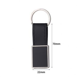 Porte-clés en alliage de zinc personnalisé en gros, gravé au laser, carré, vierge, en métal et cuir, pour votre propre logo d'entreprise - Product Image 3