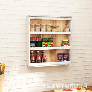 Estante de madera rectangular de 3 niveles para condimentos, montado en la pared, para especias y salsas de cocina - Product Image 1