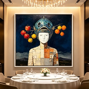 Dipinto su Tela con Personaggio Astratto Surreale, <span class=keywords><strong>Arte</strong></span> Murale Vintage Texturizzata, Decorazione Incorniciata per Ristorante, Soggiorno, Ingresso - Product Image 2