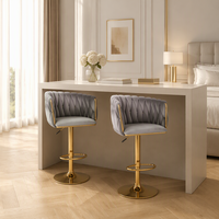 Tabouret de bar commercial au design opulent, pivotant, réglable en hauteur avec vérin à gaz, base dorée, pour îlot de cuisine, salon, café