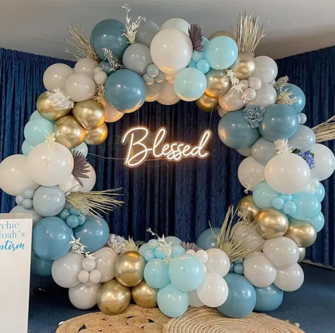 Baby Een Verjaardagsfeestje Meer Blauw Wit Metallic Latex Ballonnen Slinger Boog Kit Voor Baby Shower Bruiloft Openingsceremonie Decor