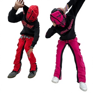 Survêtement évasé à fermeture éclair complète pour hommes broderie logo poche cargo pantalons de survêtement évasés et ensembles de sweat à capuche sialkot pakistan survêtement - Product Image 1