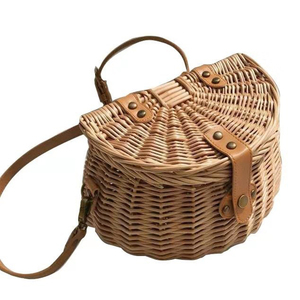 Tissage en osier naturel avant la voiture poignée fixe haute capacité Mme accessoires de vélo panier de vélo panier en osier avec couvercle - Product Image 2