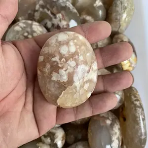 Pedra de palma de ágata natural para flores de cerejeira, pedra de cura com cristais de palma polida, pedra de ágata para fengshui, atacado