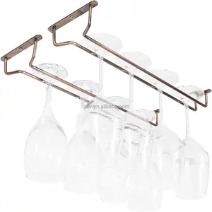 Metal Bar 3 Row Rack Wine Stemware Glass Bottle Goblet Inverted Holder Hanging Metal Wine Cup Rack