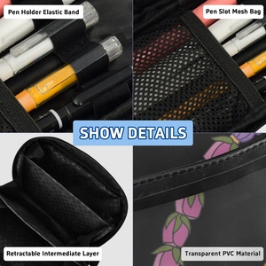 Estuche Escolar Impermeable con Diseño Personalizado de Flores de Puakenikeni Hawaianas Negras, Organizador de Artículos Escolares para Niñas - Product Image 4