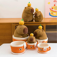 Peluche Capybara Kawaii en Forme de Tasse à Café avec Rembourrage en Coton PP et Doublure en Maille, Matière Douce Orange, Cadeau Anti-Stress pour Enfants