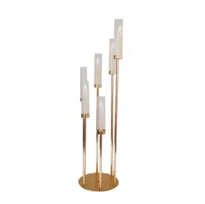 Candelabro de metal com 6 cabeças, suporte acrílico para velas