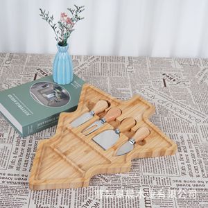 Stars Bamboo Christmas Tree <b>Cheese</b> Board With <b>Knife</b> Fork <b>Set</b> For Party Food Serving - Product Image 3