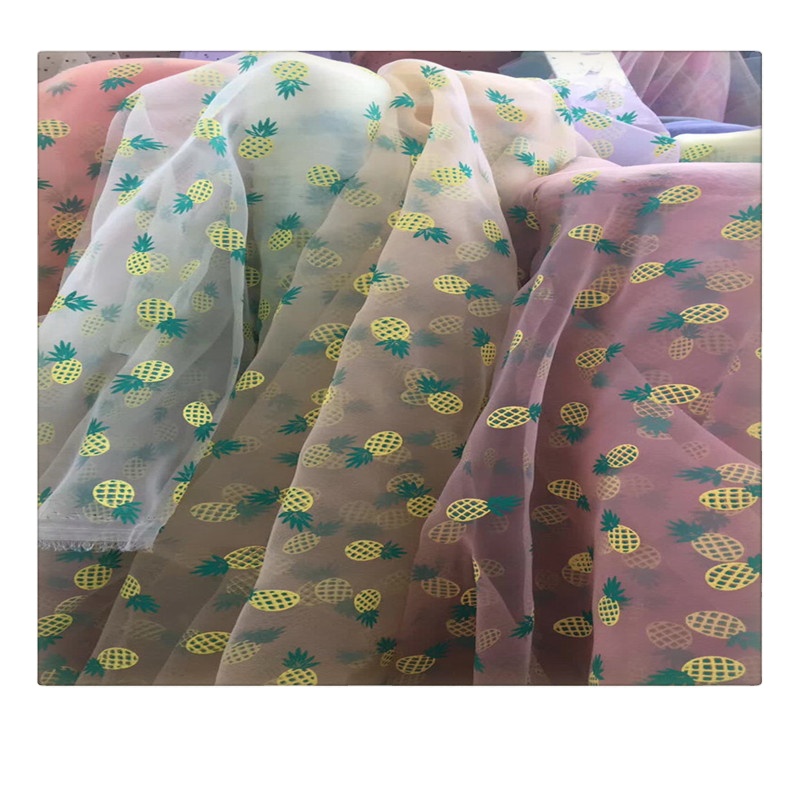 Многоцветная ткань из органзы с принтом подсолнуха маргаритки ананаса хризантемы