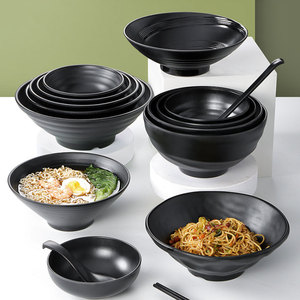 Bol à ramen en mélamine incassable <span class=keywords><strong>noir</strong></span> <span class=keywords><strong>mat</strong></span>, bols profonds pour soupe et nouilles, bols de service japonais et coréens en mélamine - Product Image 4