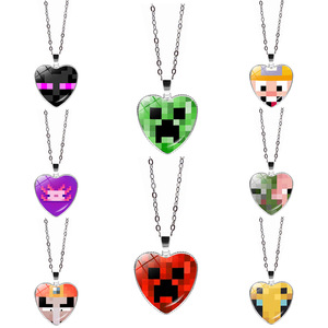 Collier Pendentif Cœur en Forme de Pierre du Temps Thème Pixel My World pour Femme, Chaîne de Pull Amusante à Motif Dessin Animé, Vente en Gros - Product Image 1