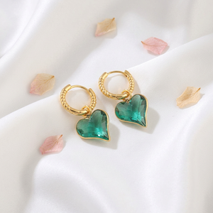Women's Jewelry Briolette Cut Hydro <b>Quartz</b> Minimalist Hoops Brass 18k Gold Plated Designer <b>Heart</b> Gemstone Bezel Hoop Earrings - Product Image 5