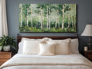 Arte Mural Enmarcado <span class=keywords><strong>de</strong></span> Abedul, Pintura al Óleo Abstracta Texturizada en 3D Hecha a Mano, Pintura Decorativa <span class=keywords><strong>de</strong></span> Bosque Verde sobre Lienzo para Sala <span class=keywords><strong>de</strong></span> Estar - Product Image 4