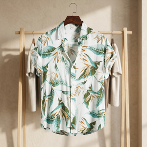 <b>Men's</b> <b>Hawaiian</b> Short Sleeve Tropical Leaf Print <b>Shirt</b> 100% Polyester Eco-Friendly Breathable Anti-Pilling Winter Stand Collar - Product Image 3