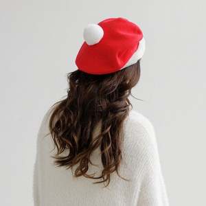 Nouveau Béret en Laine pour Femme Automne Hiver, Style Peintre, Chaud et Mignon avec Pompon en Fourrure, Idéal pour les Fêtes de Noël - Product Image 2