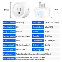 Prise intelligente WiFi Tuya 10A 16A norme américaine avec surveillance, contrôle à distance, minuterie, compte à rebours, contrôle de groupe, compatible avec Alexa et Google