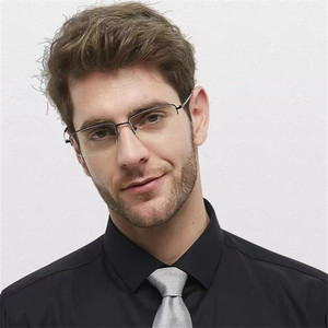 <b>Reading</b> <b>Glasses</b> Silver Half Rim Metal Frame Anti Blue Light Transparent Lenses Rectangle Face Shape Unisex 2024 - Product Image 2