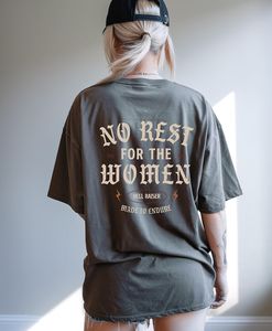 T-shirt No Rest For The Women pour femme, à manches courtes, style moto, coupe ample, 100% coton jersey, col rond - Product Image 3