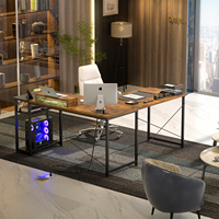 Bureau PC d'angle en forme de L en bois et métal avec support de moniteur lumière LED pour bureau à domicile ou hôtel grand bureau pliant pour 2 personnes