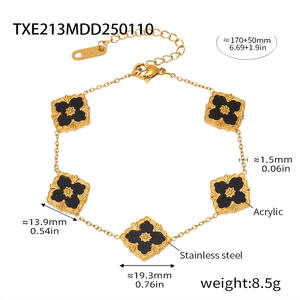 Conjunto de joyería de moda 18K chapado en oro Chapado en cuatro hojas trébol flor pulsera collar pendiente para mujer - Product Image 6