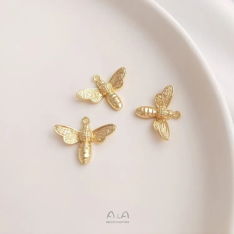 14k 금도금 강한 색상 유지 수제 DIY 보석 만들기 귀여운 꿀벌 펜던트