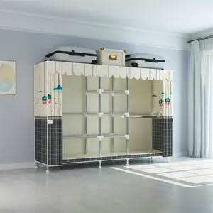 Factory Supply Bedroom Furniture Low Price Storage Cupboard Organiser with Metal Pipe Good Quality Portable Wardrobe Armoire