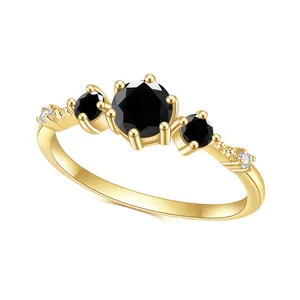 OL0968持久定制精品珠宝批发圆形黑色钻石CZ 14k镀金珠宝女性订婚戒指