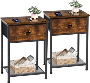 Ensemble <span class=keywords><strong>de</strong></span> 2 tables <span class=keywords><strong>de</strong></span> chevet, table <span class=keywords><strong>de</strong></span> <span class=keywords><strong>nuit</strong></span> avec tiroir en tissu, tables d'appoint pour salon avec étagère <span class=keywords><strong>de</strong></span> rangement, table <span class=keywords><strong>de</strong></span> <span class=keywords><strong>nuit</strong></span> fine pour chambre à coucher - Product Image 1
