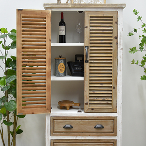 Country Style Farmhouse Shutter Door Design <b>Rustic</b> Dining Room Kitchen Solid Wood <b>Cabinet</b> with 3 Drawers - Product Image 6