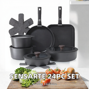 Nuevo juego de ollas y sartenes <span class=keywords><strong>Anita</strong></span> de 24 piezas de aluminio antiadherente con mango desmontable de baquelita, apto para estufa de gas, con tapas de vidrio, color negro. - Product Image 2