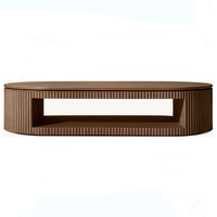 Table basse ovale cannelée moderne en bois massif avec rangement, personnalisable – Offre spéciale