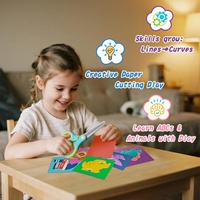 Coffret de ciseaux Flamax pour activités créatives, ciseaux de sécurité, 40 papiers cartonnés colorés, éléphant/requin/dinosaure/voiture