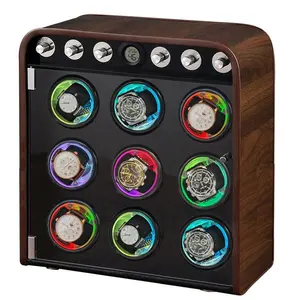 घड़ी वाइन्डर बॉक्स स्वचालित ग्लास घड़ियाँ बॉक्स 9 स्लॉट मैकेनिकल घड़ियाँ रोटेटर धारक लकड़ी भंडारण लक्जरी डिस्प्ले बॉक्स