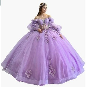 Off-Shoulder Floral Puff Sleeve Ball Gown Dress Empire Waist Organza Evening Dress For Birthday Party Adult - Product Image 5