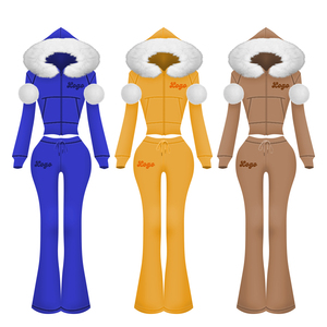 Tuta in Velluto Personalizzata per Ragazze Alte, Giacca con Zip e Pantaloni della Tuta con Strisce, <span class=keywords><strong>Abbigliamento</strong></span> Loungewear da Donna, Completo Due Pezzi - Product Image 2