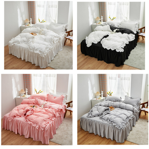 Set Copripiumino Queen Size Bianco Stampato in Seersucker con Volant, 100% Poliestere 200TC, Stile Cinese per Tutte le Stagioni - Product Image 2