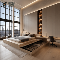 Lit plateforme Tatami intégré de style loft moderne Manhattan sur mesure avec armoire haute pour suite parentale