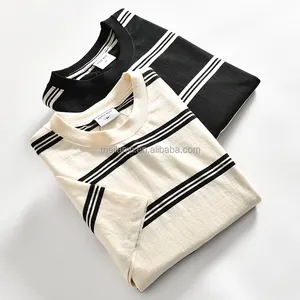 Light Luxury Summer Thin Ice Silk Bead Horizontal Stripe Polo Shirt for Men Short sleeved High end Polo Shirt T-shirt for Men